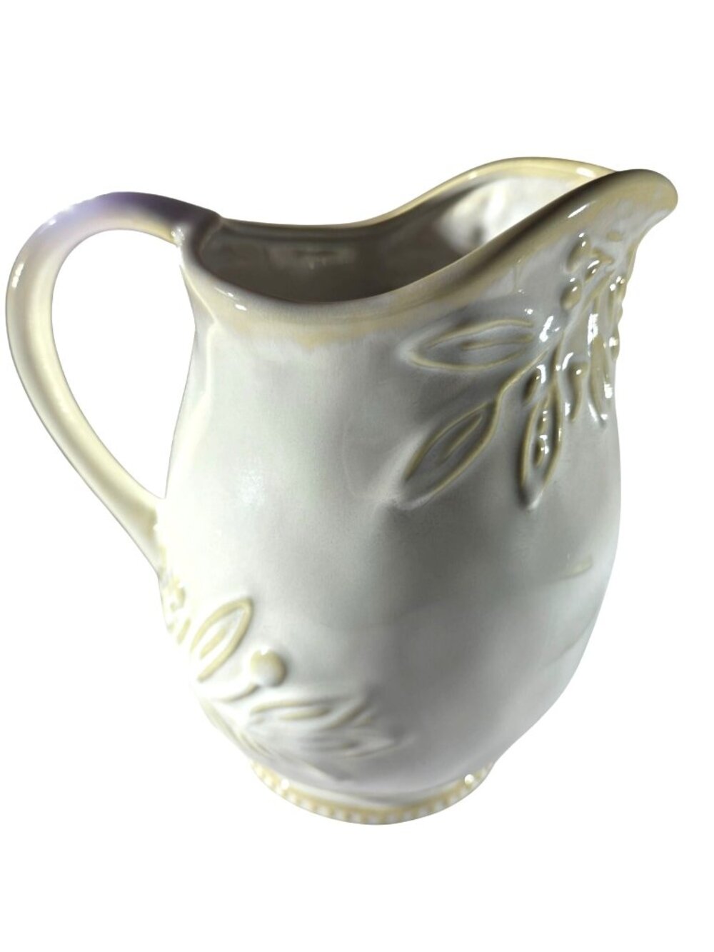 Embossed Ceramic Pitcher Certified International 9" Leaf floral cream rustic